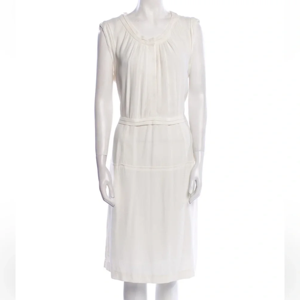 Burberry Cream Sleeveless Pleated Midi Dress